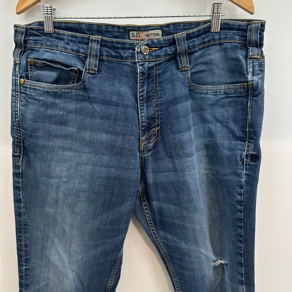 5.11 Tactical Jeans Mens 36x32‎ Blue Denim Mid Rise Tapered Distressed Outdoor